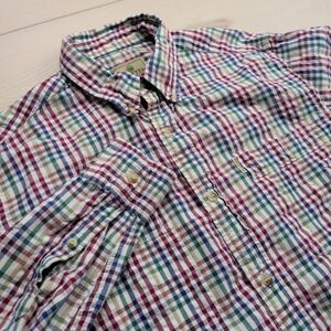 Beretta Shirt Mens M Red White Blue Check Plaid Long Sleeve Button Down Casual